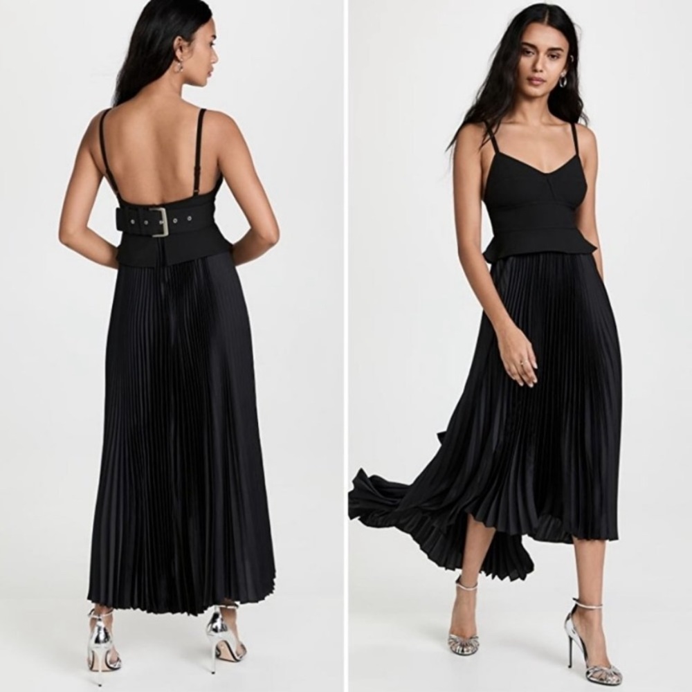 A.L.C. Black pleated belted maxi Dress